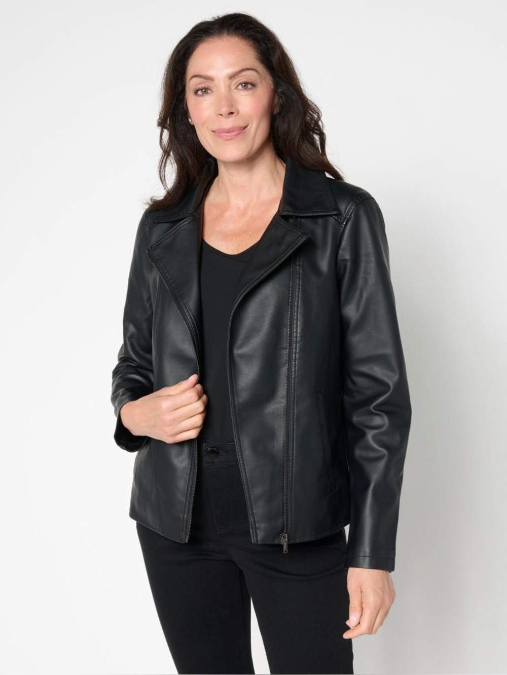 Nina Leonard Faux Leather Moto Jacket
